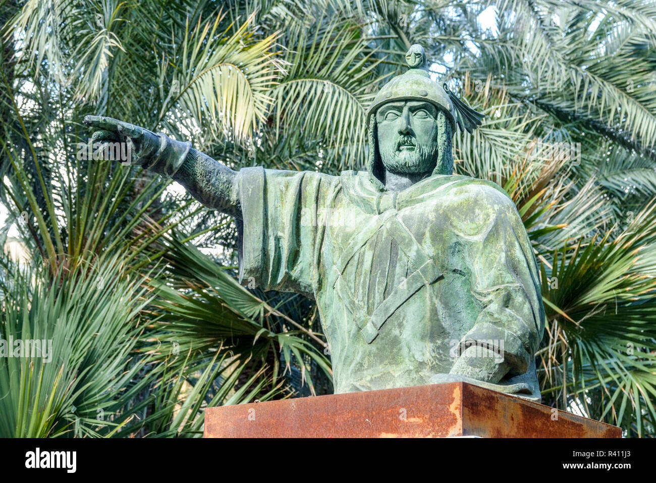 Valencia Mittelalter Spanien Elche, Jaume I. der Eroberer, Beschützer des Palmenhains Valencia Region Huerto del Cura Garten, Stockfoto