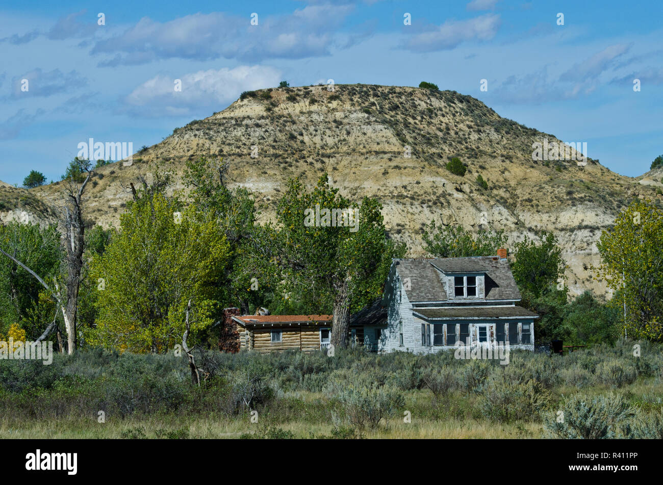 USA, North Dakota, Medora. Theodore Roosevelt National Park, South Unit, friedlichen Tal Ranch Stockfoto