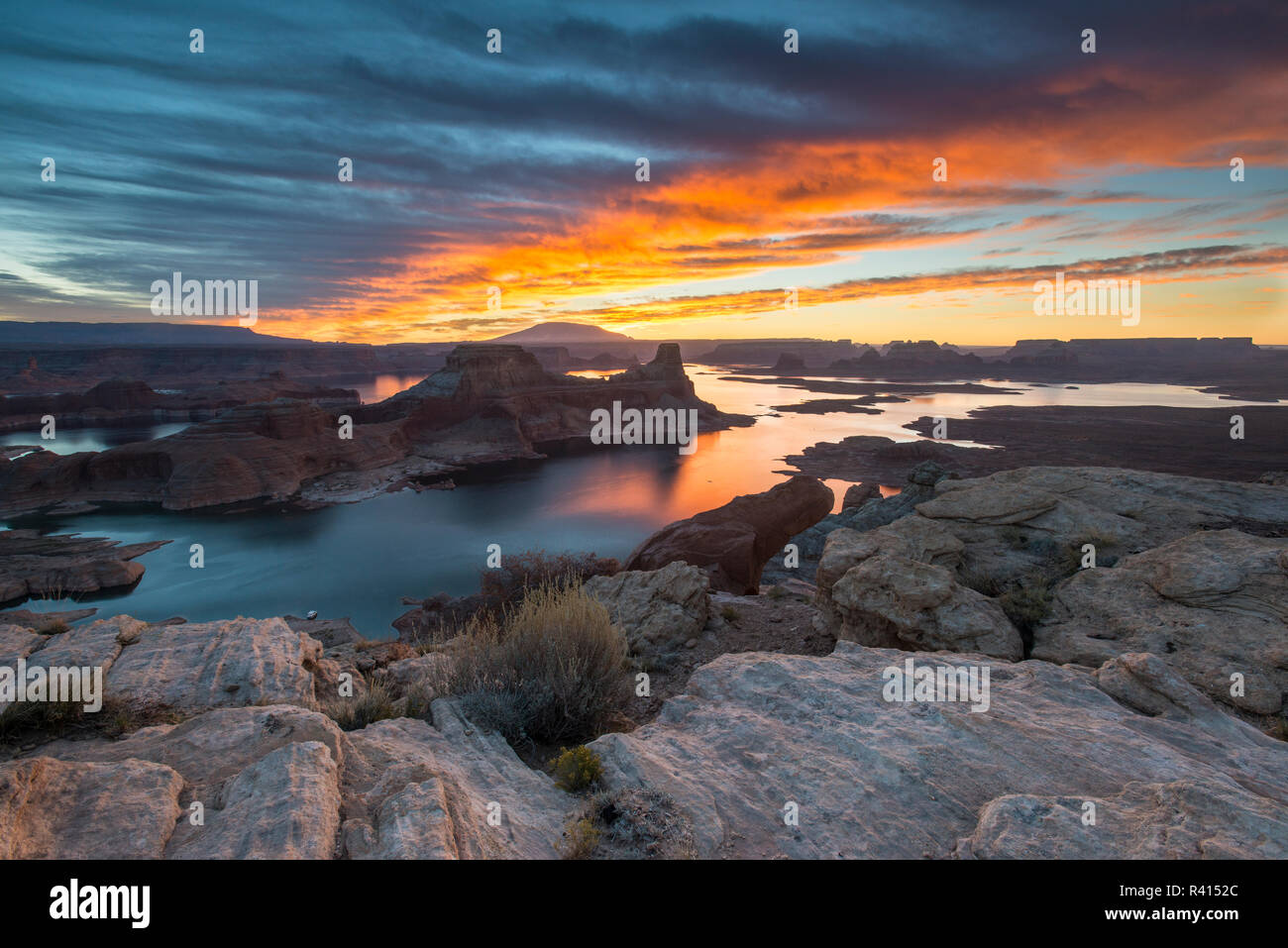 Sonnenaufgang über Padre Bay am Lake Powell, Utah. Stockfoto