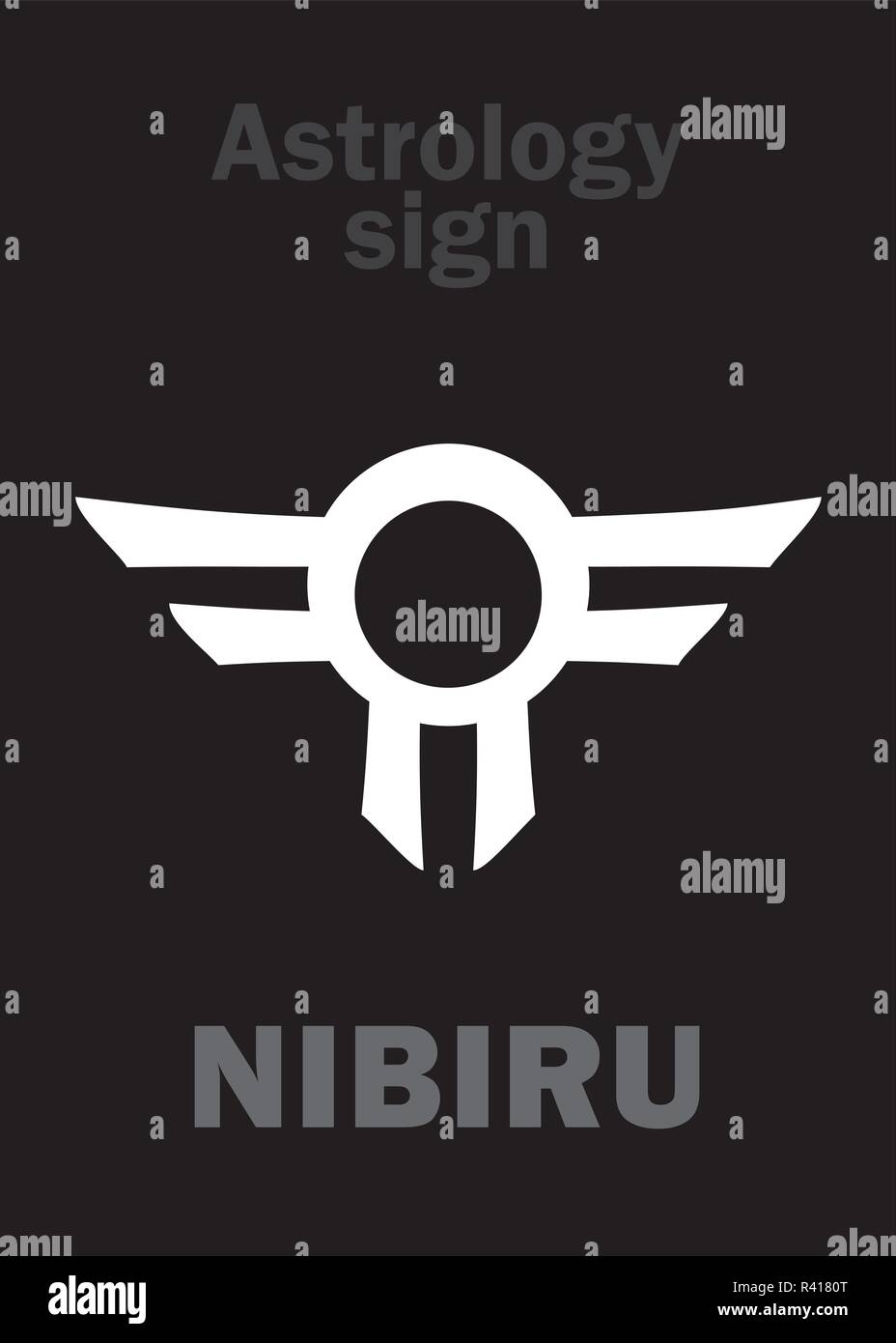Astrologie Alphabet: Orphan Planeten Nibiru, der Rogue Planet der Anunnaki (Aliens, die prähistorischen Astronauten). Hieroglyphen Zeichen Zeichen (Symbol). Stock Vektor