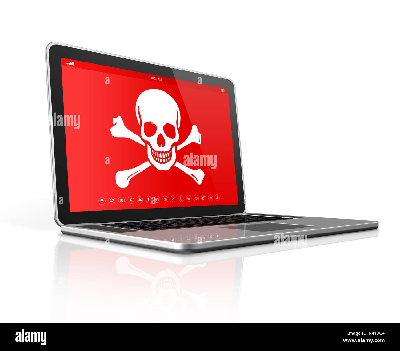 Laptop mit einem Piraten-Symbol auf dem Bildschirm. Hacking-Konzept Stockfoto