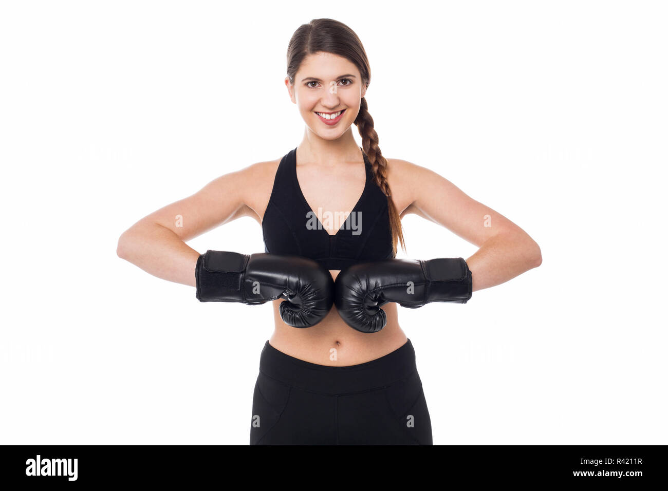 Passende Frau bereit für ein Boxing bout Stockfoto