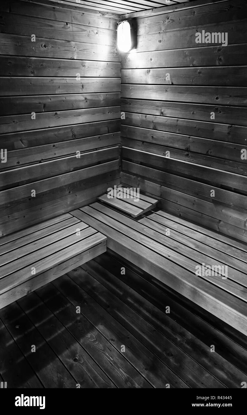 Holz- Sauna, Detail der Sauna Spa Entspannung, Gesundheit und Pflege Stockfoto