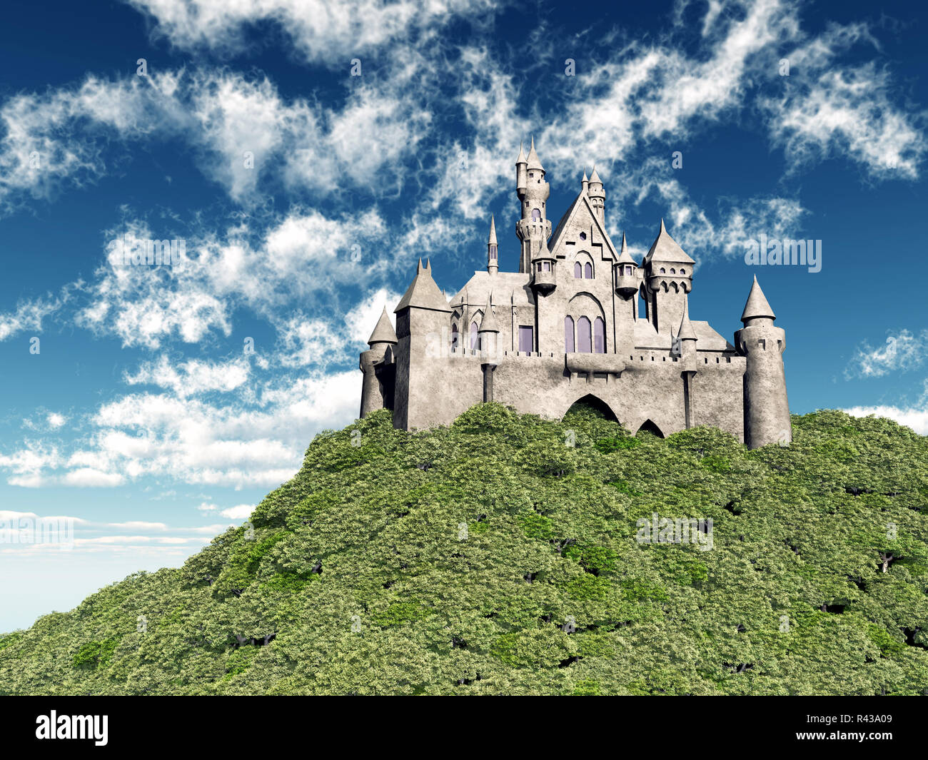 Schloss auf einem Berg Stockfoto