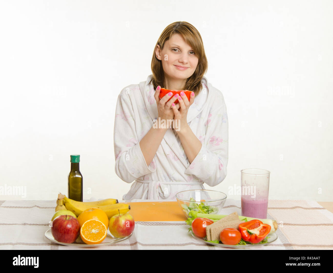 Hausfrau liebt vegetarisches Pfeffer Stockfoto