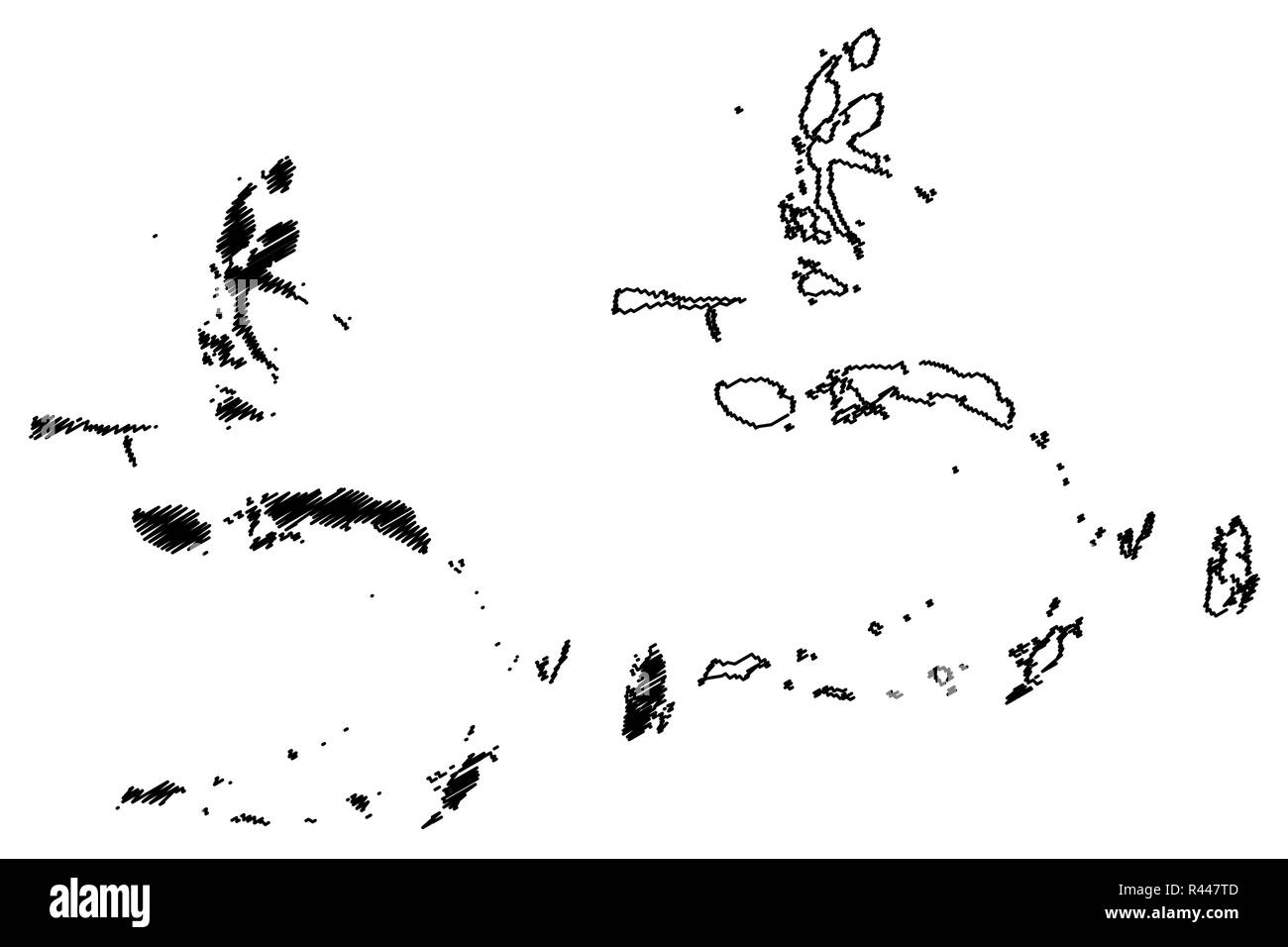 Sunda-inseln (Unterteilungen von Indonesien, Provinzen Indonesiens) Karte Vektor-illustration, kritzeln Skizze den Molukken (Gewürzinseln, Maluku, Nord Mal Stock Vektor