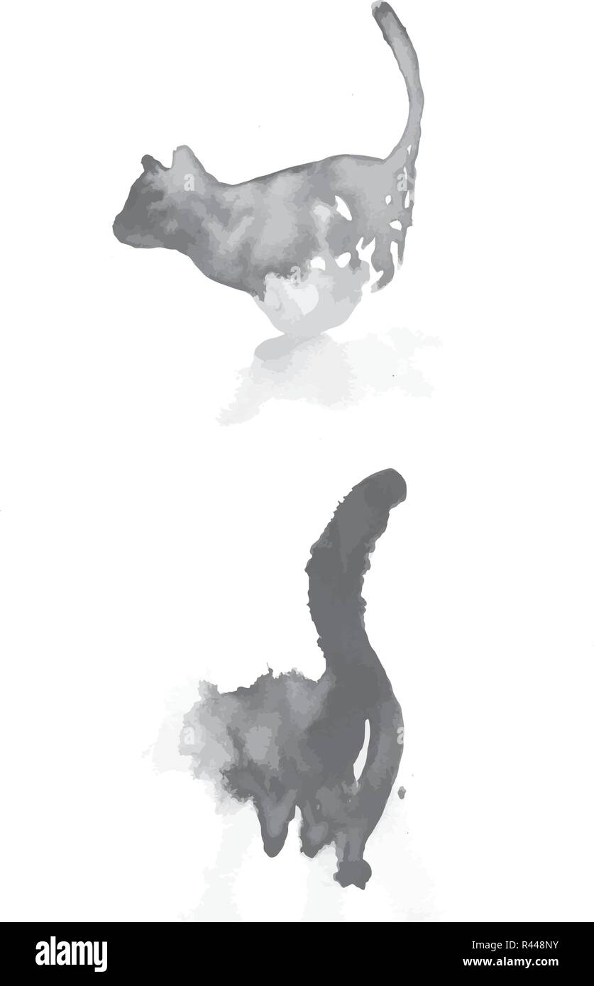 Schwarze Und Weisse Tinte Abbildung Von Zwei Katzen Im Stil Der Chinesischen Kunst Stock Vektorgrafik Alamy