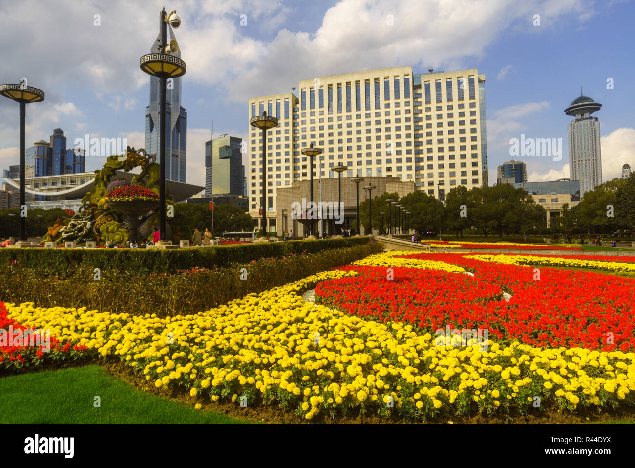 People's Square, Shanghai China Asien mit der Skyline im Hintergrund. Stockfoto