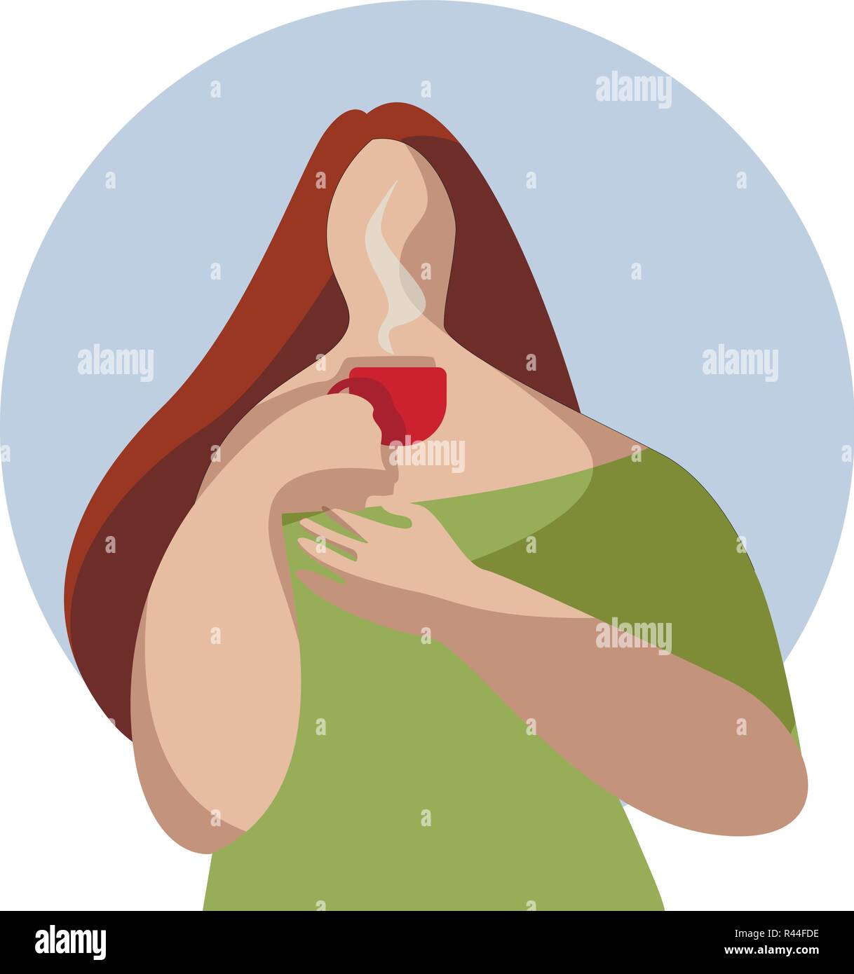 Frau mit einer Tasse Tee oder Kaffee. Stock Vektor