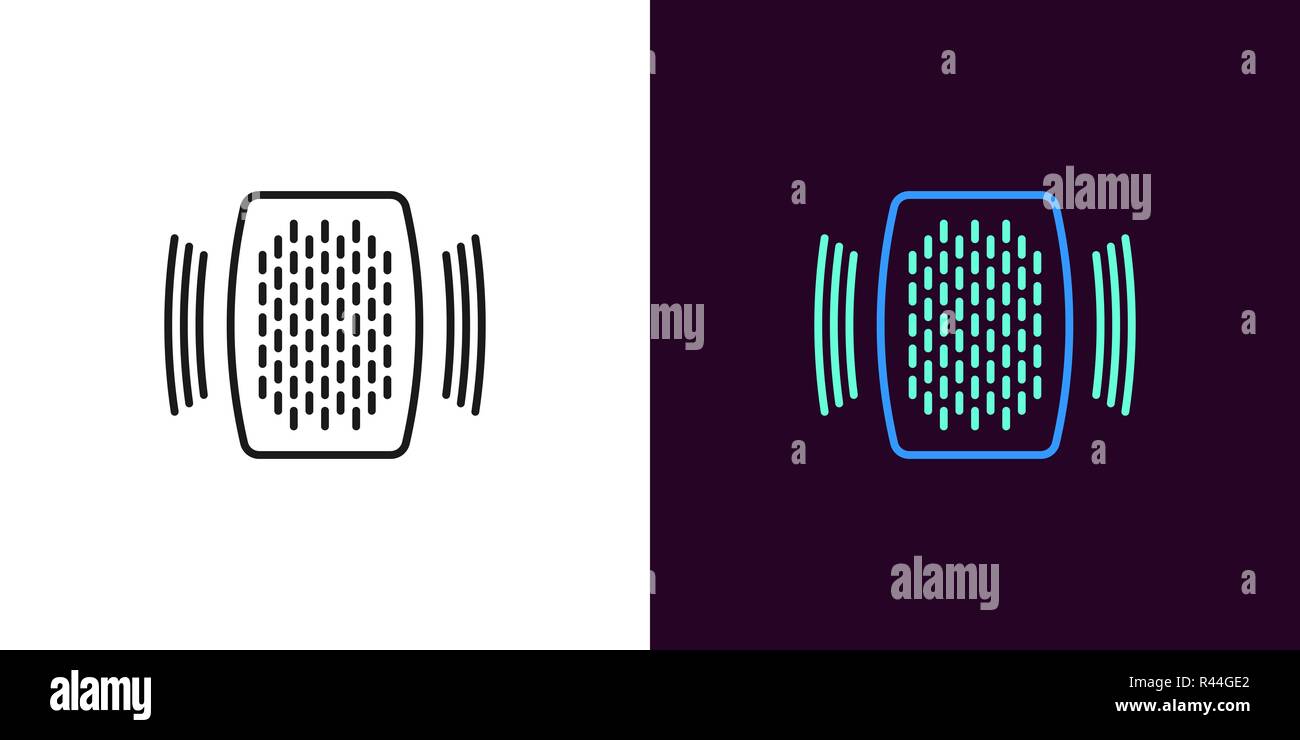 Home Lautsprecher Abbildung. Vektor Icon von Voice Assistant mit Schallwellen im Umriss Stil. Schwarz und Farbe Version Stock Vektor