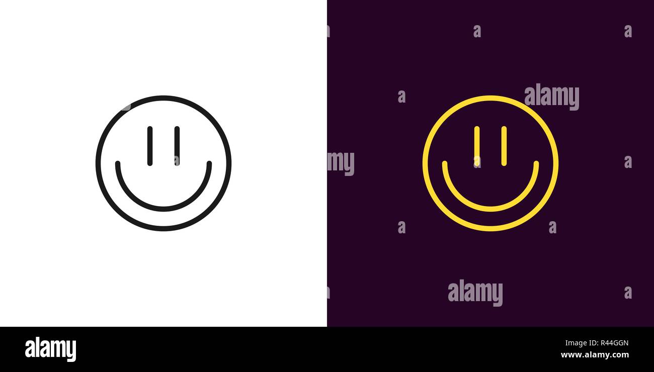Lustige emoji Abbildung. Vektor Icon von Cartoon emoji mit Lächeln im Umriss Stil. Schwarze und Gelbe Version Stock Vektor