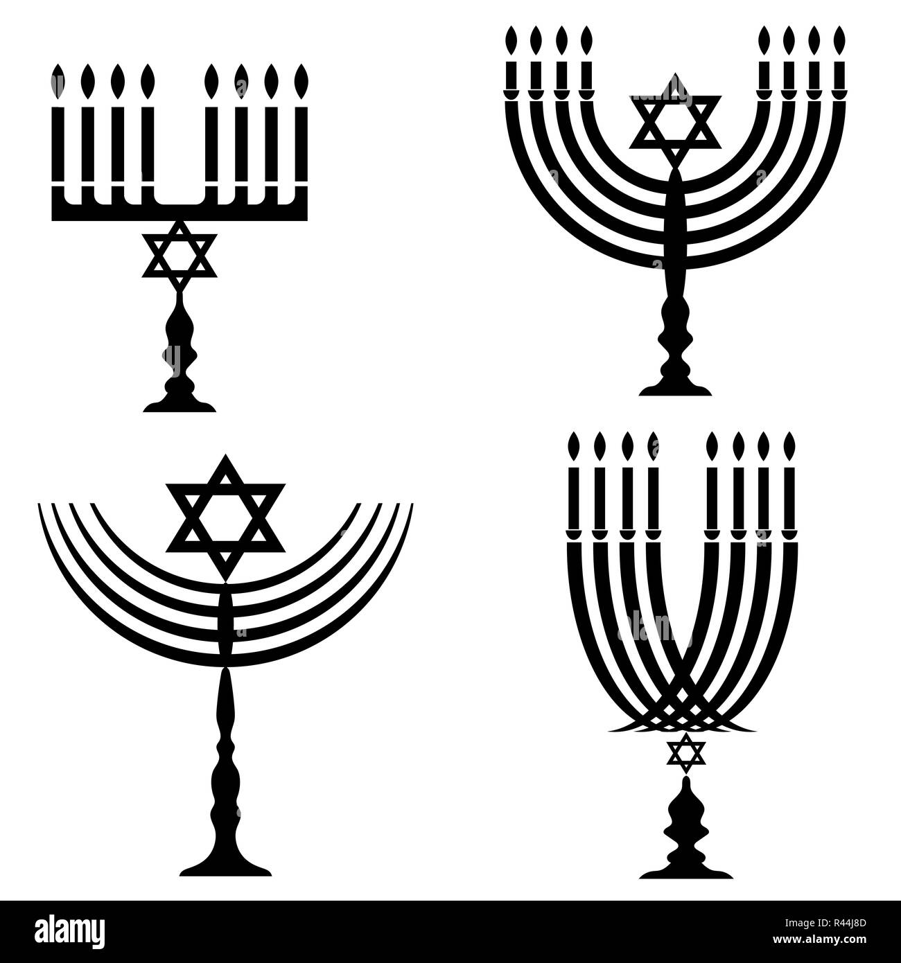 Satz von Menorah Silhouetten Stockfoto