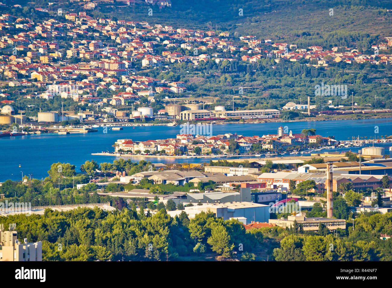 Split Vororten Vranjic und Kastela Luftaufnahme Stockfoto