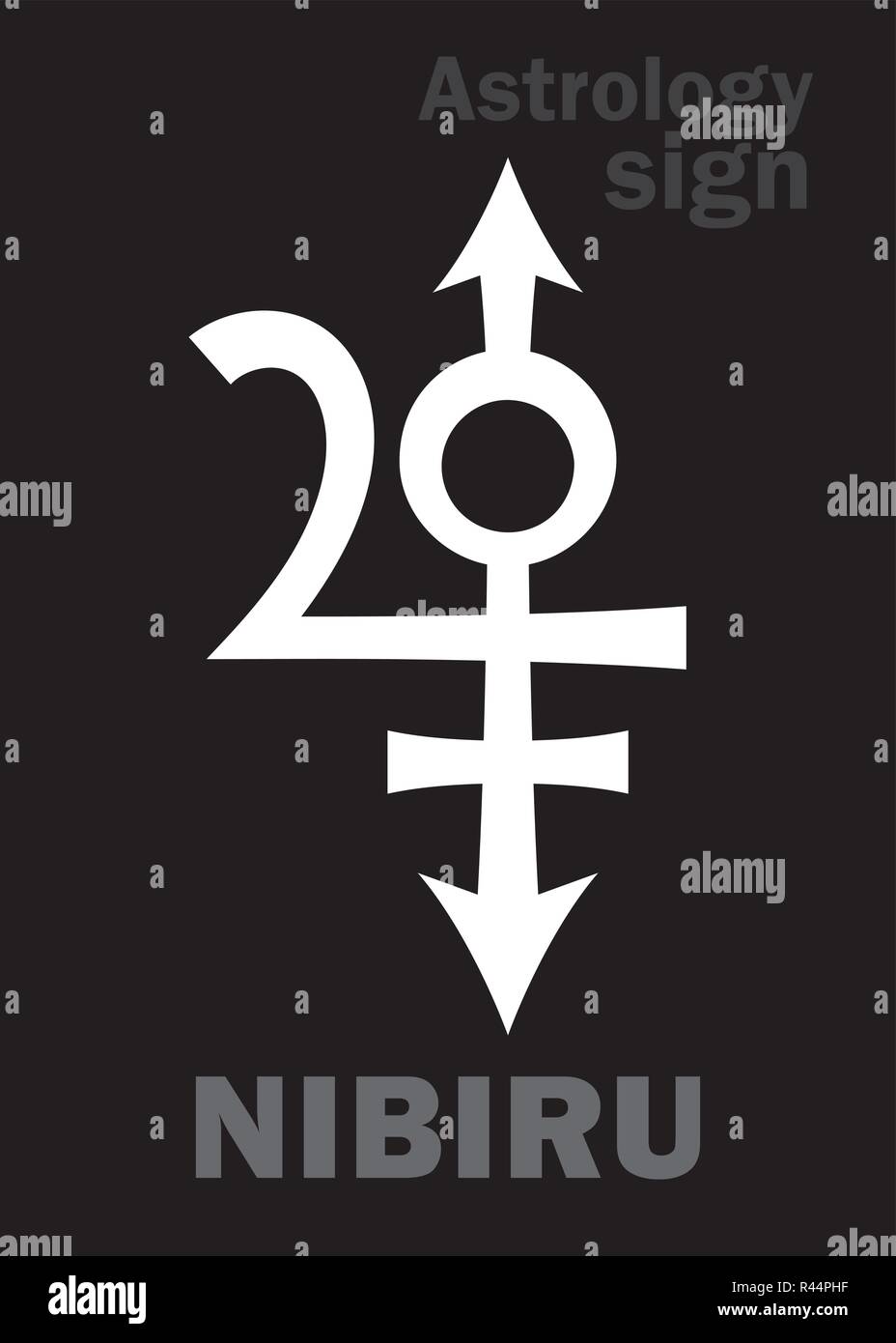 Astrologie-Alphabet: NIBIRU, Planet der Waise, Rogue Planet der Anunnaki. Hieroglyphen Charakter Zeichen (original Einzelsymbol). Stock Vektor