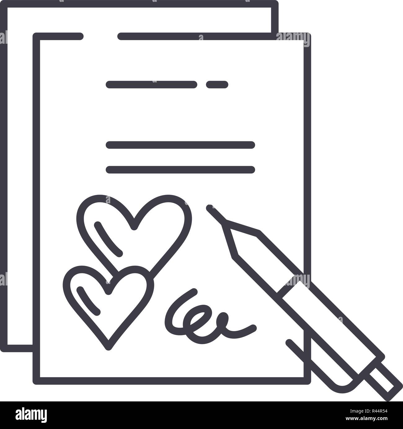 Ehevertrag Symbol Leitung Konzept. Ehevertrag Vector Linear Abbildung, Symbol, Zeichen Stock Vektor