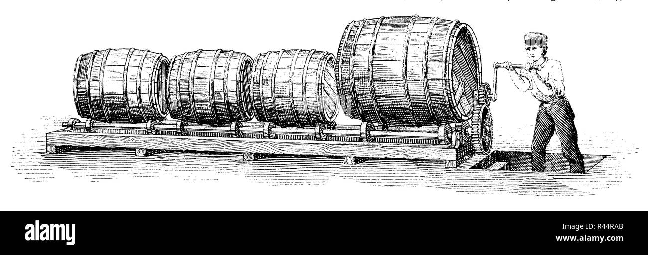 Barrel rolling Machine, 1889 Stockfoto