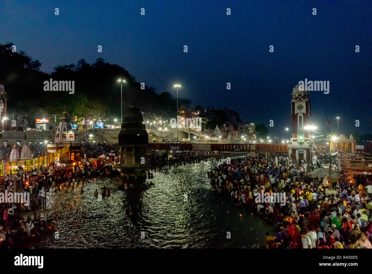 Ganga Aarti am Har-ki-Pauri, Haridwar - Anhänger Stockfoto