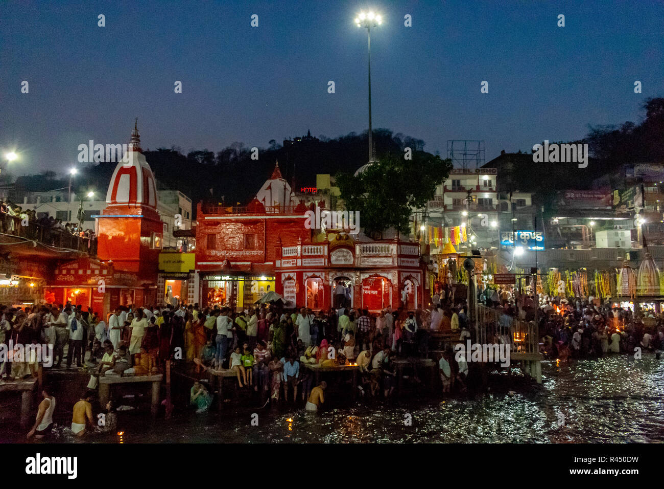 Ganga Aarti am Har-ki-Pauri, Haridwar Stockfoto