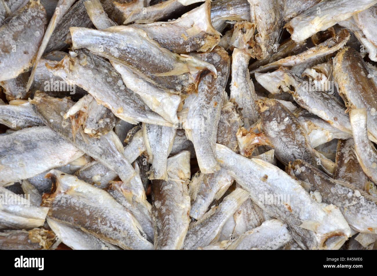 Getrocknet gesalzen fishs auf dem Markt Stockfoto