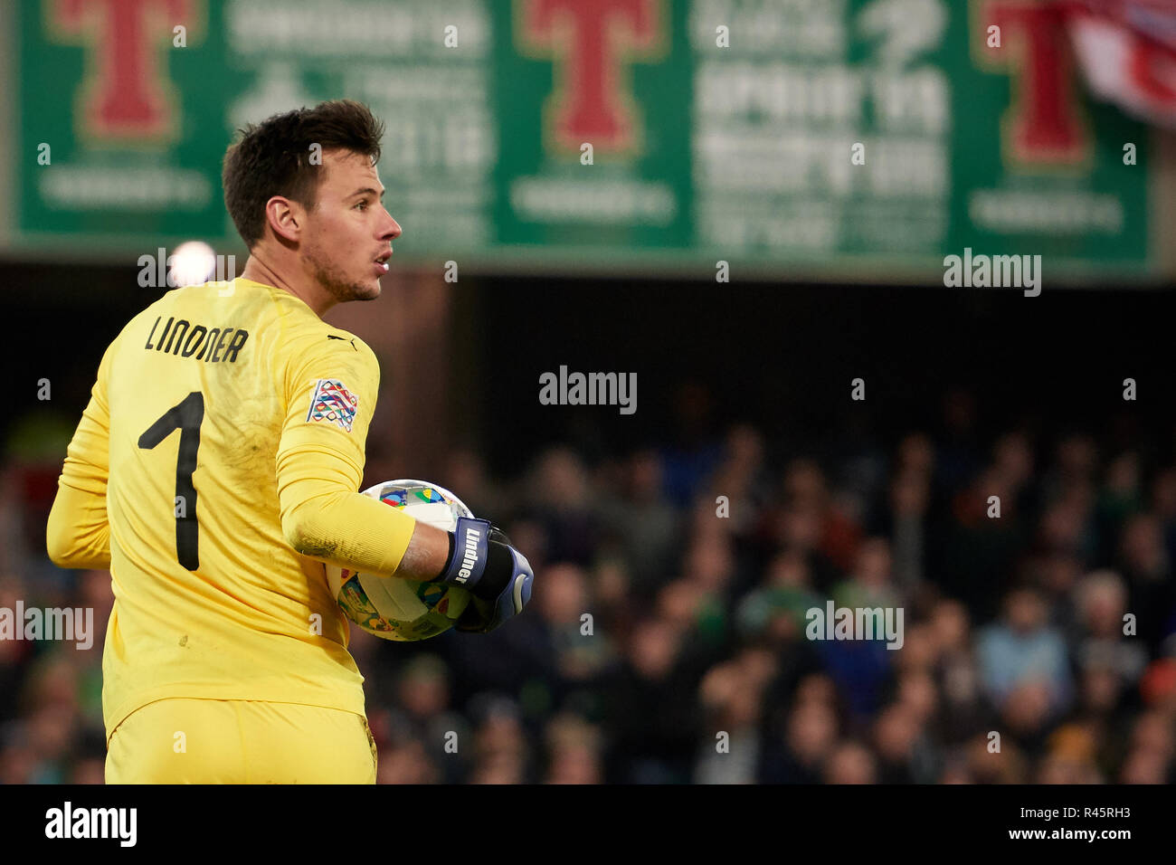 Belfast, Nordirland, Vereinigtes Königreich. 18. Nov 2018. Heinz Lindner (1, Österreich) Torwart. Nordirland vs Österreich, UEFA Nationen Liga. National Stadium im Windsor Park. Credit: XtraTimeSports (Darren McKinstry)/Alamy Leben Nachrichten. Stockfoto