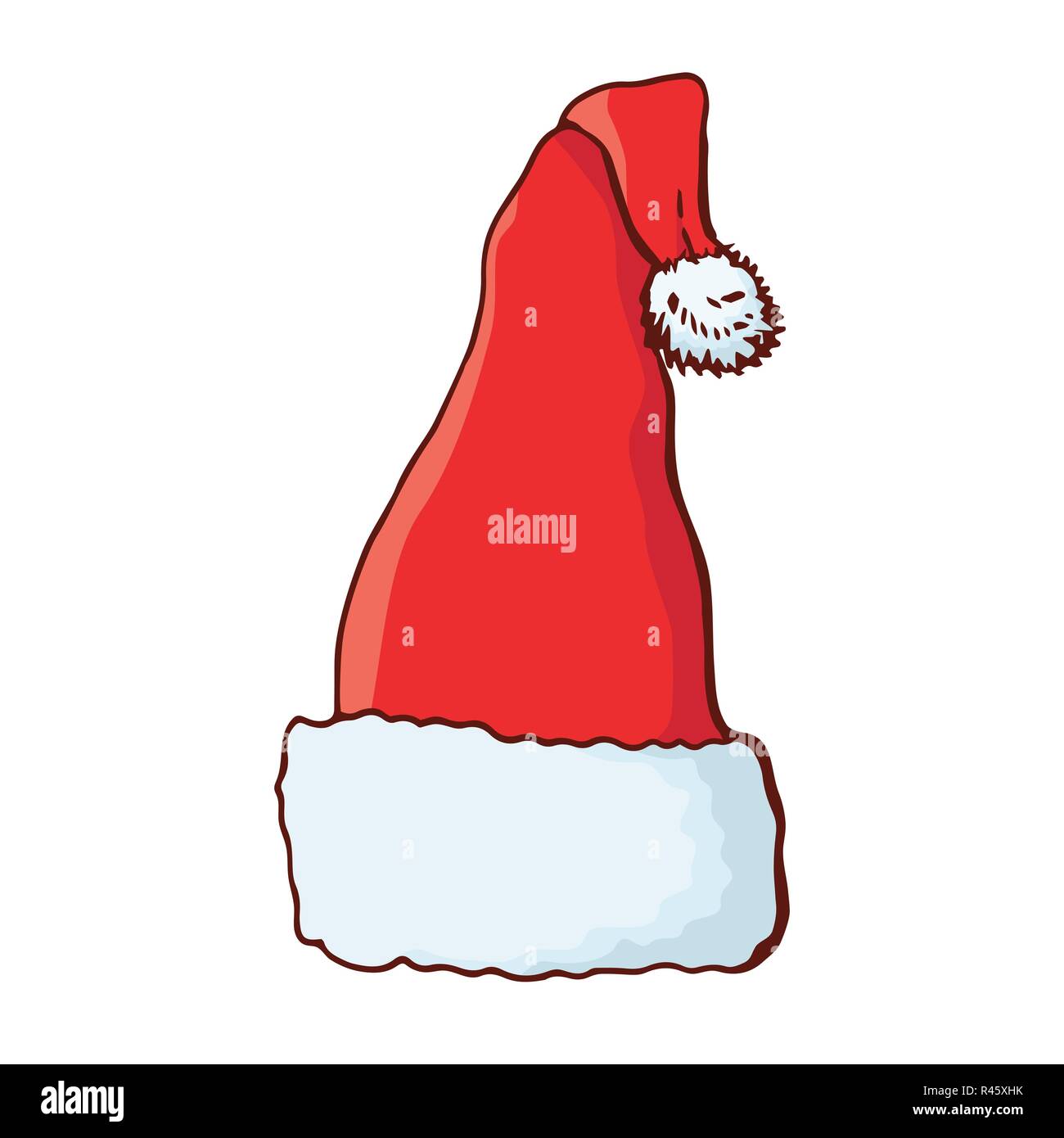 Weihnachten hat. Santa hat. Traditionelle festliche Symbol. Auf weissem Hintergrund. Doodle Stil. Vector Farbe handgezeichnete Illustrationen. Stock Vektor