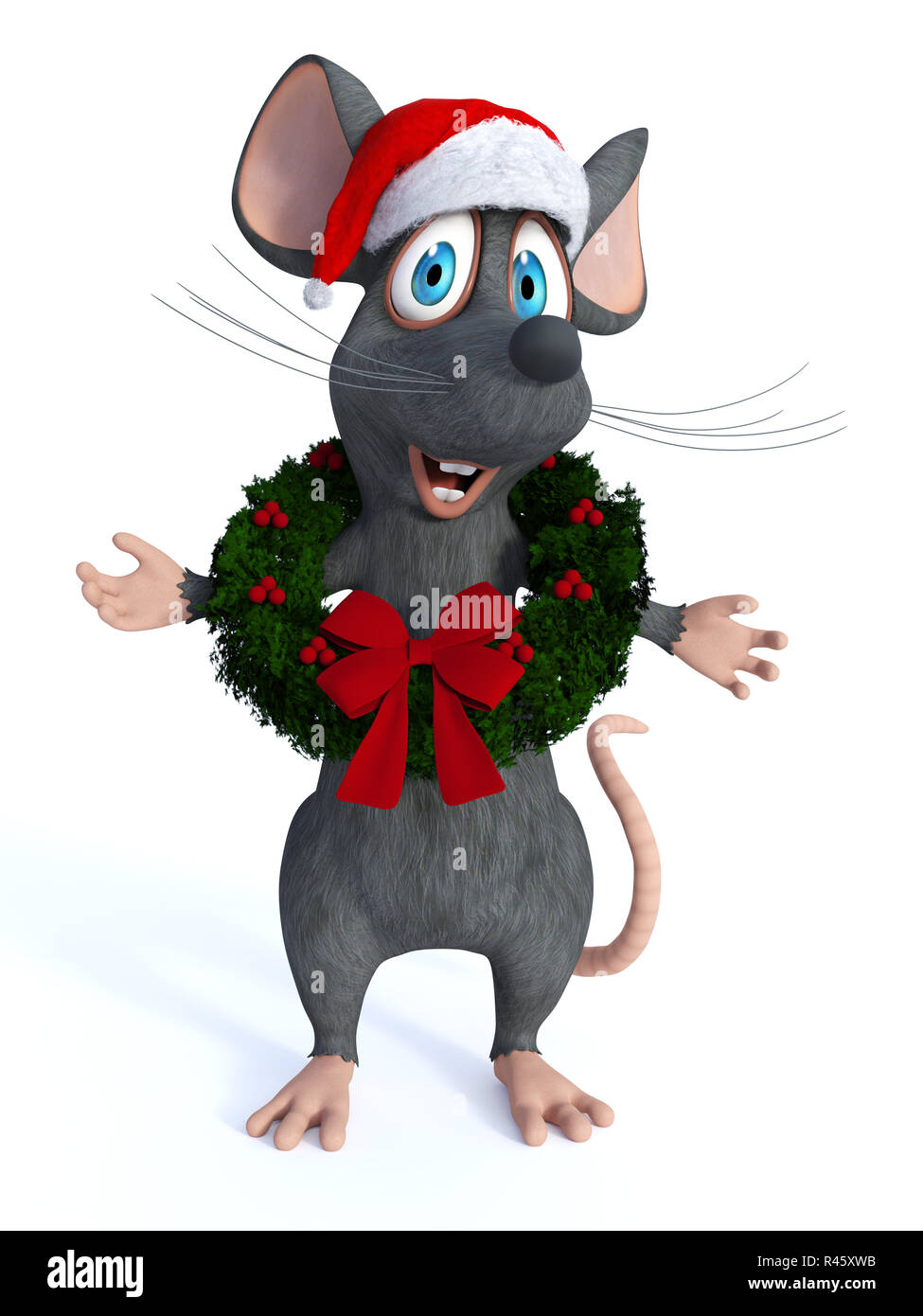 Cartoon Maus tragen Weihnachten Kranz. Stockfoto