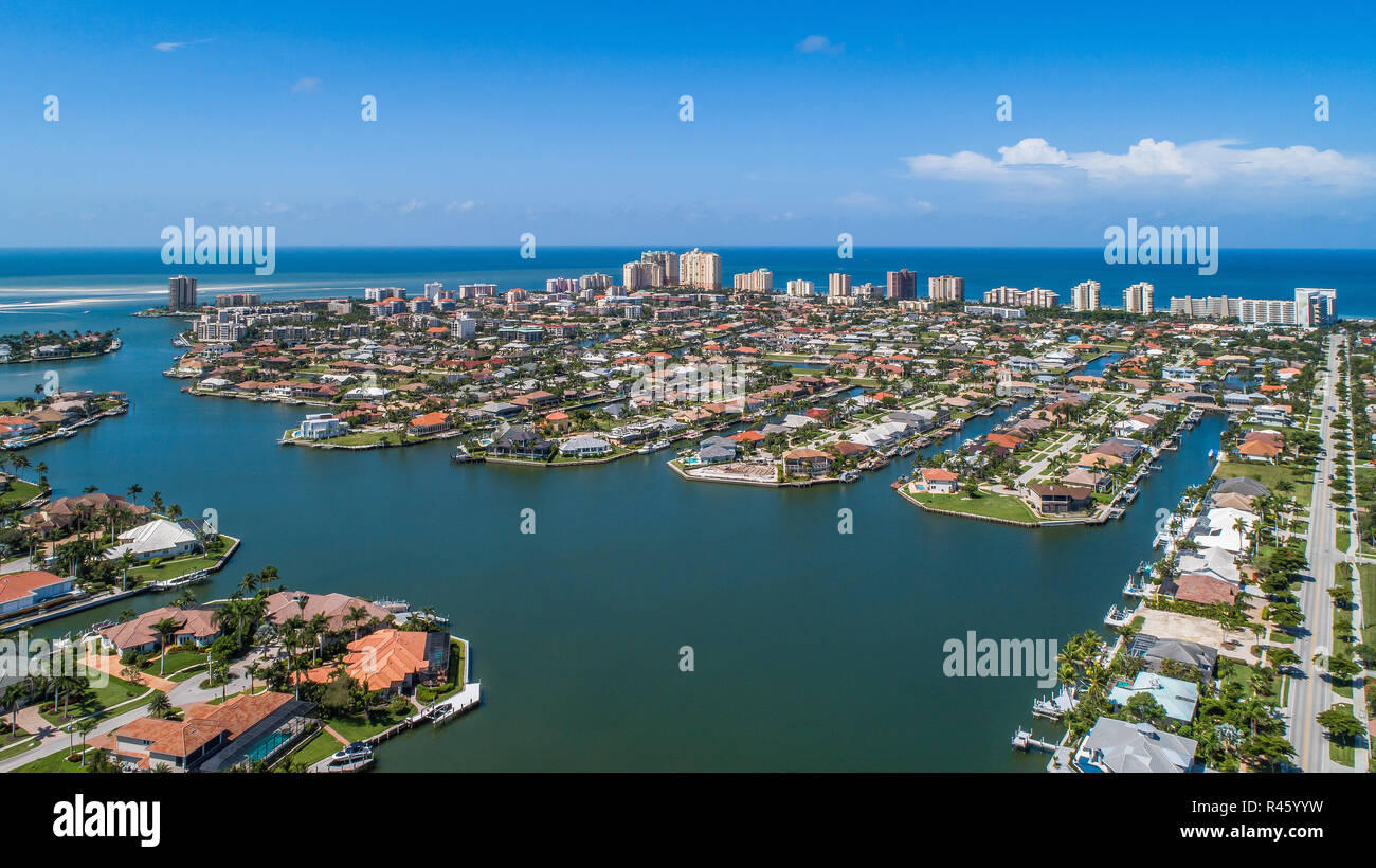 Marco Island Coastal Luftaufnahmen Strände und Mangroven Bereiche um Neapel und Südwesten Florida Stockfoto