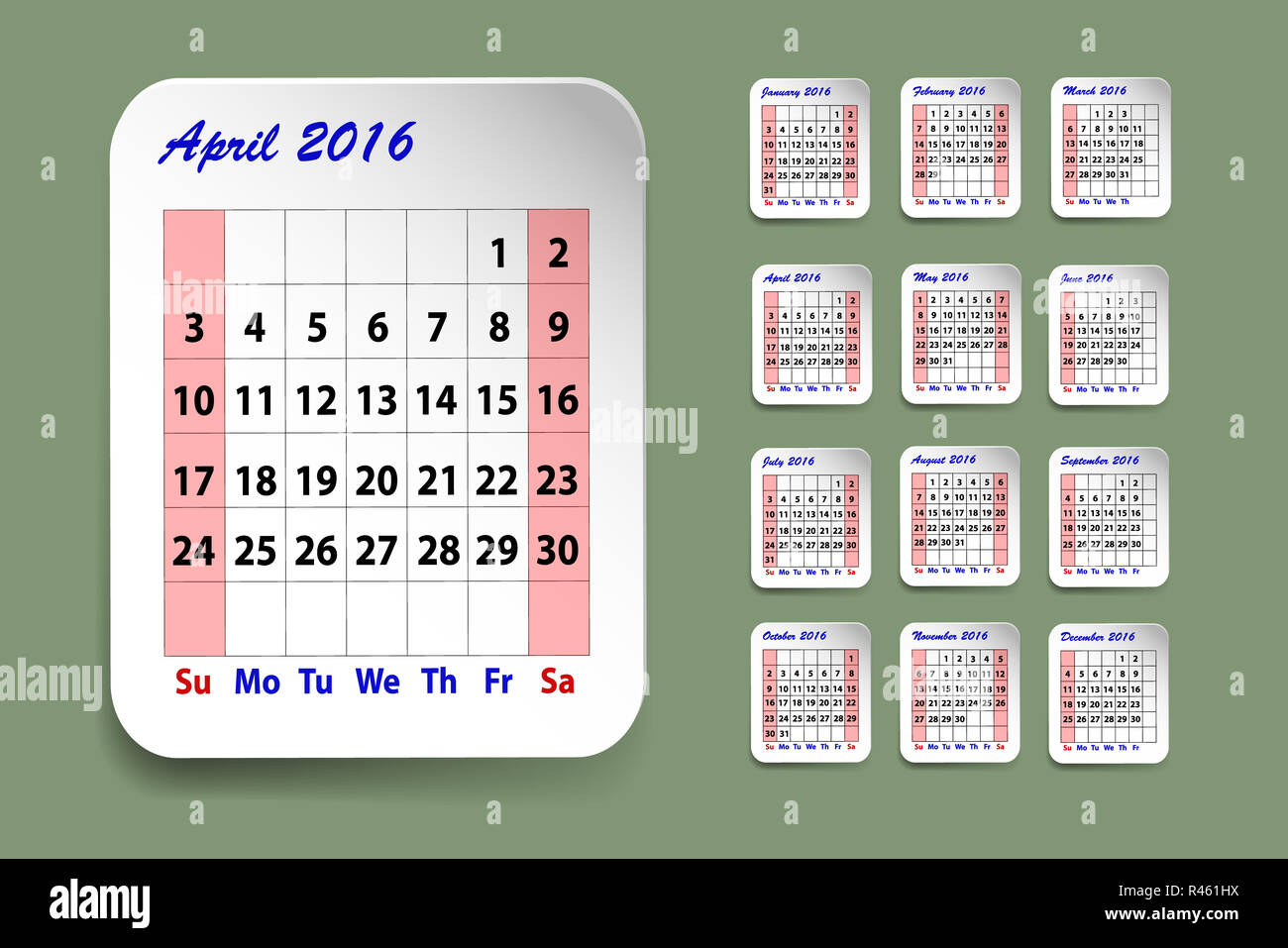 Kalender für April 2016 Stockfoto