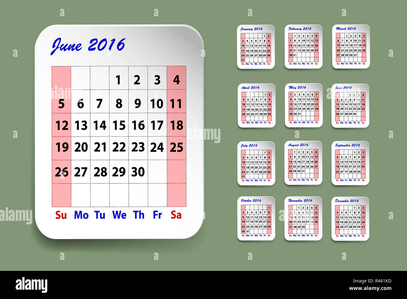 Kalender für Juni 2016 Stockfoto