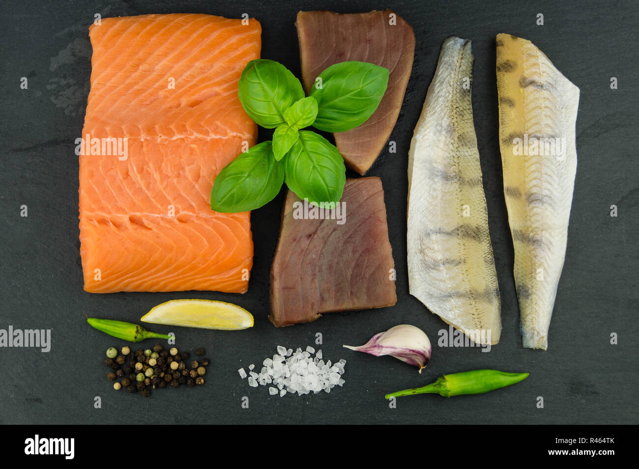 Thunfisch, Lachs und Zander Filet Stockfoto