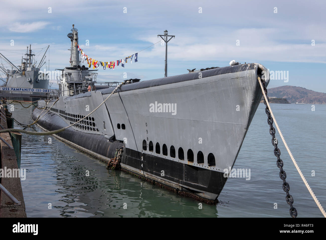 USS Pampanito ein schwimmendes Museum am Pier 45 in Fishermans Wharf San Francisco. Stockfoto