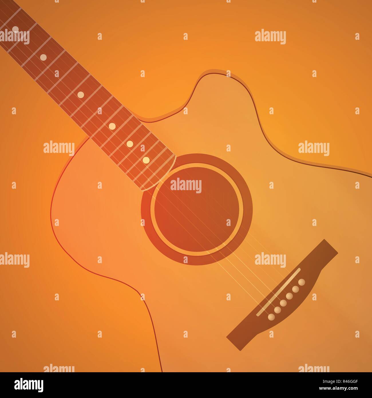 Gitarre auf orangem Hintergrund. Vektor neutrale Tapeten. Stock Vektor