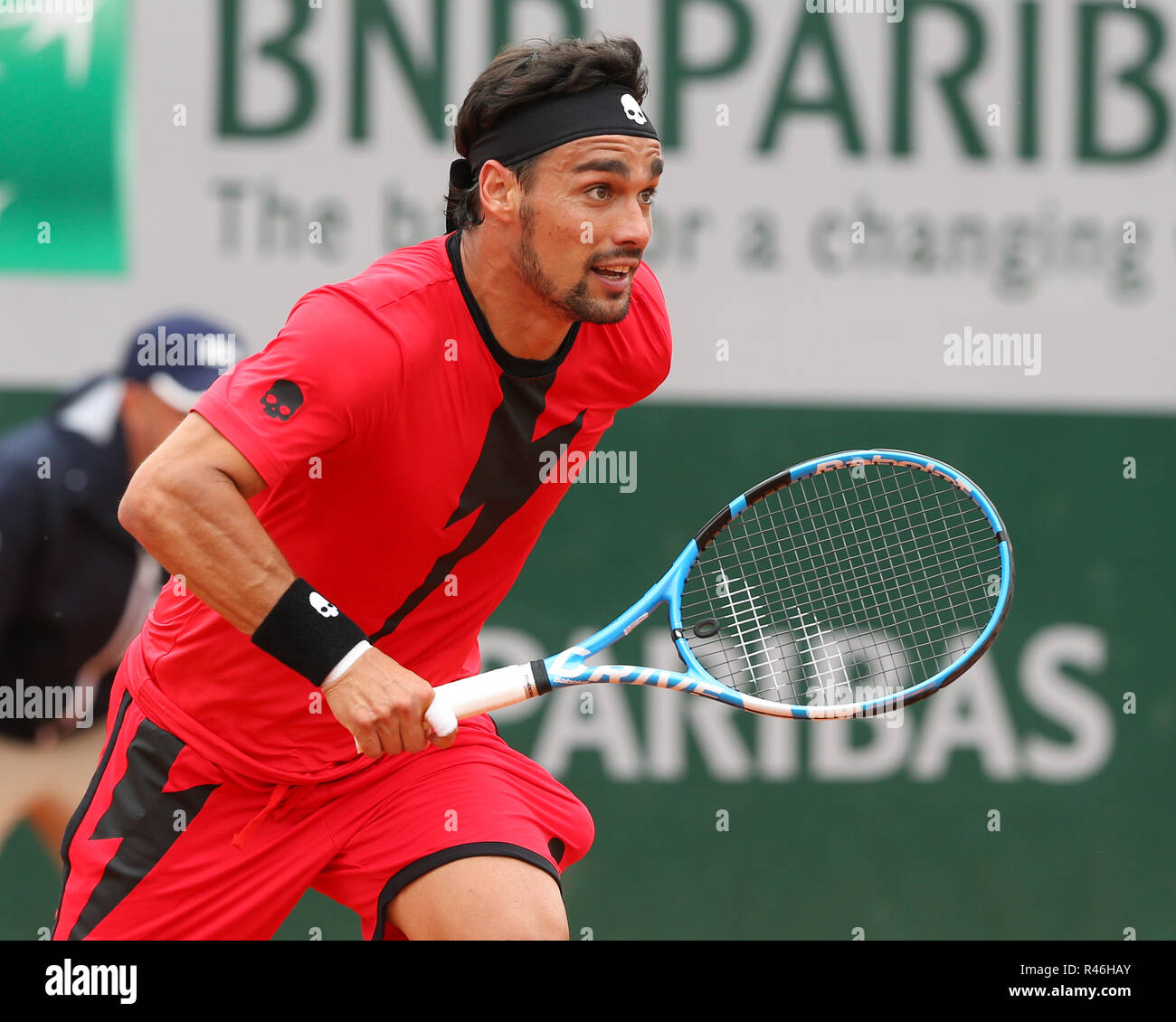 Italienische Tennisspieler Fabio Fognini vorwärts während der French Open 2018, Paris, Frankreich Stockfoto