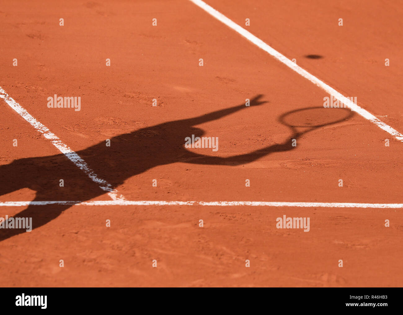 Schatten der Tennisspieler bei den French Open 2017, Paris, Frankreich, Stockfoto