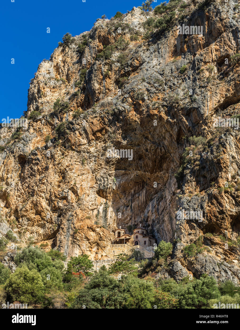 Santa Eleousa Kirche in die Landschaft der westlichen Griechenland. Typische byzantinischen religiösen Architektur. Ein sehr schöner Ort zu besuchen. Stockfoto