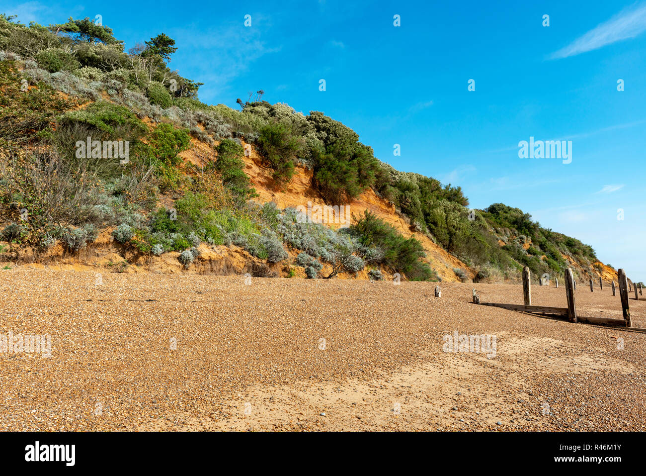 Auswirkungen der Küstenerosion, Bawdsey Fähre, Suffolk, UK. Stockfoto