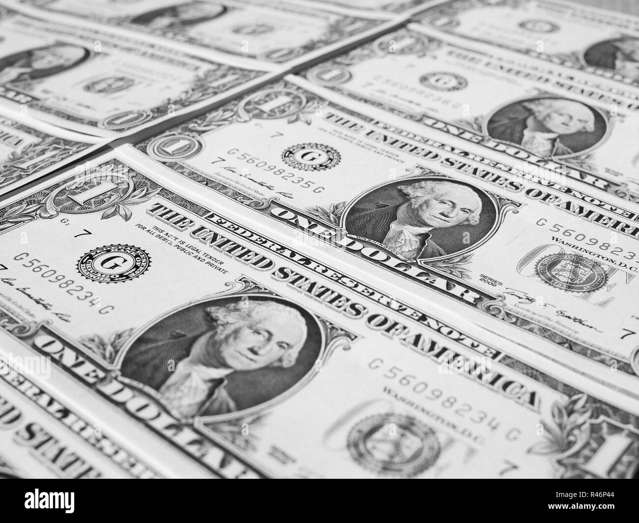 Schwarze und weiße Dollar Noten 1 Dollar Stockfoto