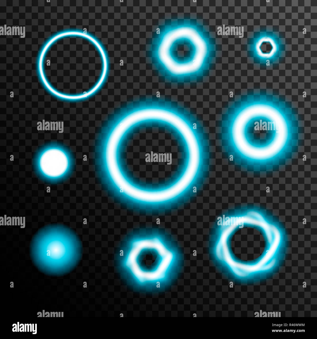 Sanftes Licht burst Kreise auf eine karierte dunklen schwarzen Hintergrund Stockfoto