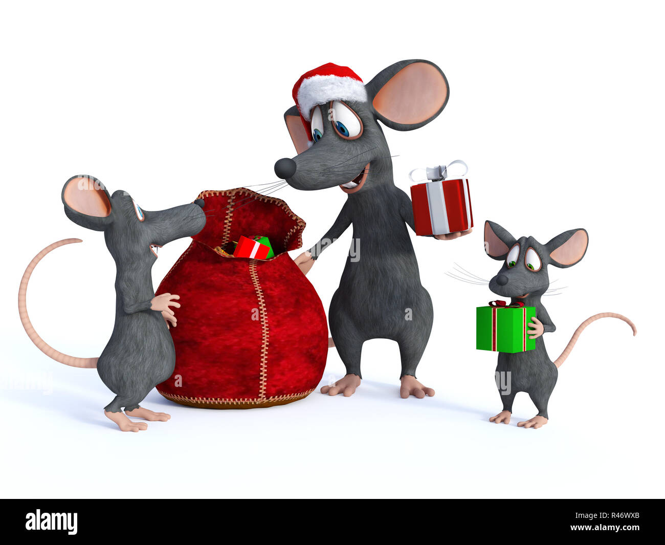 Cartoon maus Santa verteilen Geschenke an die Kinder. Stockfoto