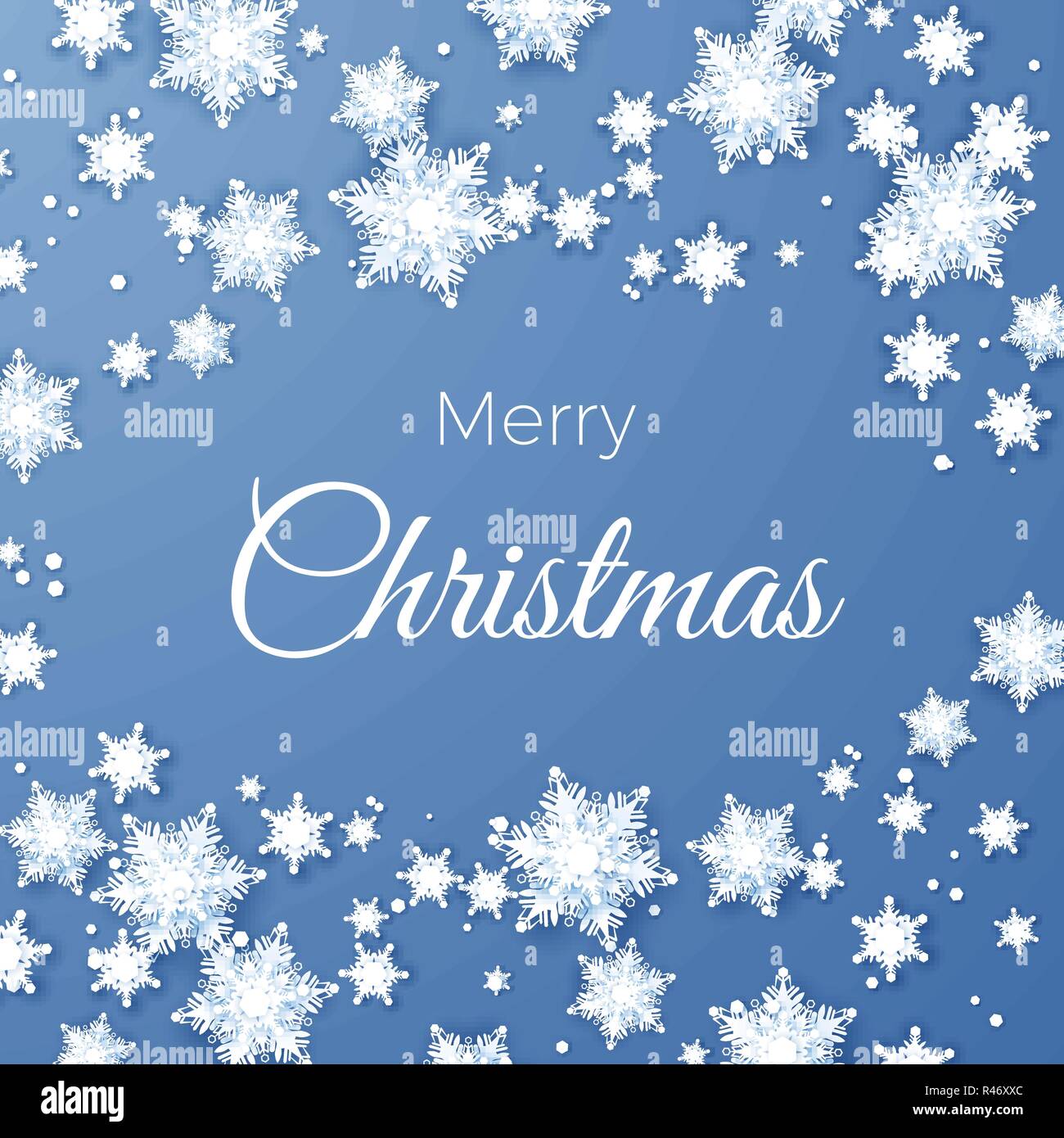 Frohe Weihnachten und guten Rutsch ins Neue Jahr Gruß Postkarte. Papier Schneeflocken Muster Hintergrund. Origami Schneefall. Vector Illustration Stock Vektor