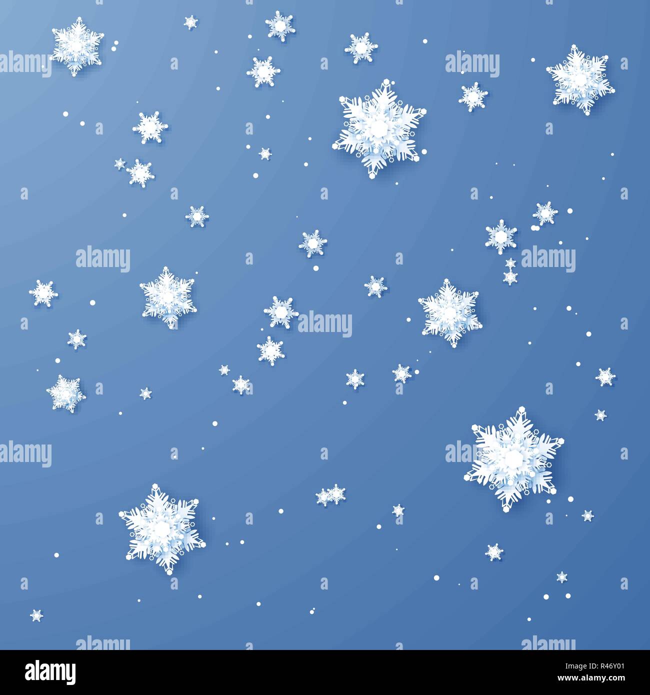 Weißes Papier Schneeflocken. Weihnachten und Neujahr Dekoration. Vector Illustration auf blauem Hintergrund isoliert. Stock Vektor