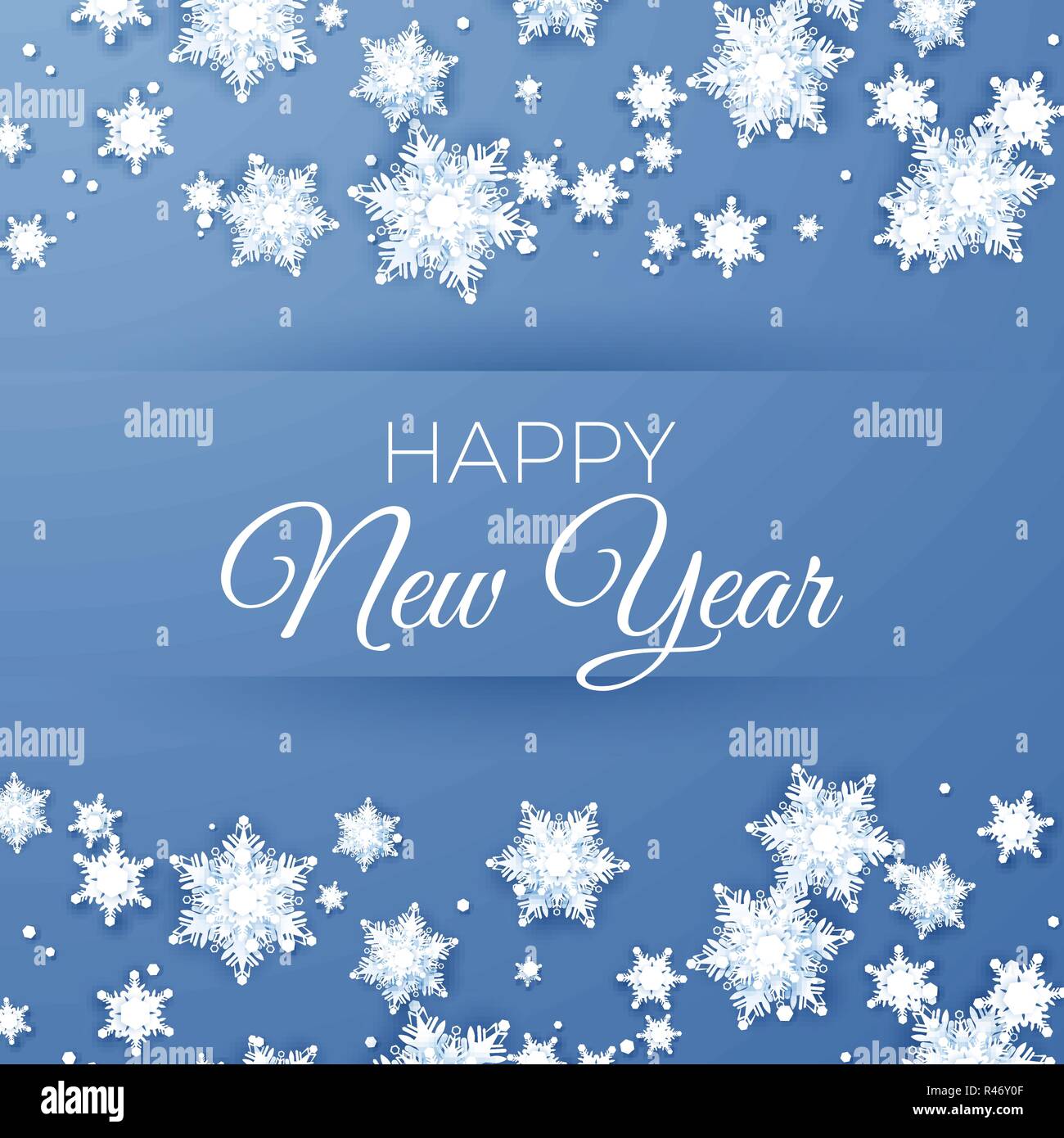 Frohes Neues Jahr Gruß Postkarte. Papier Schneeflocken Muster Hintergrund. Origami Schneefall. Vector Illustration Stock Vektor