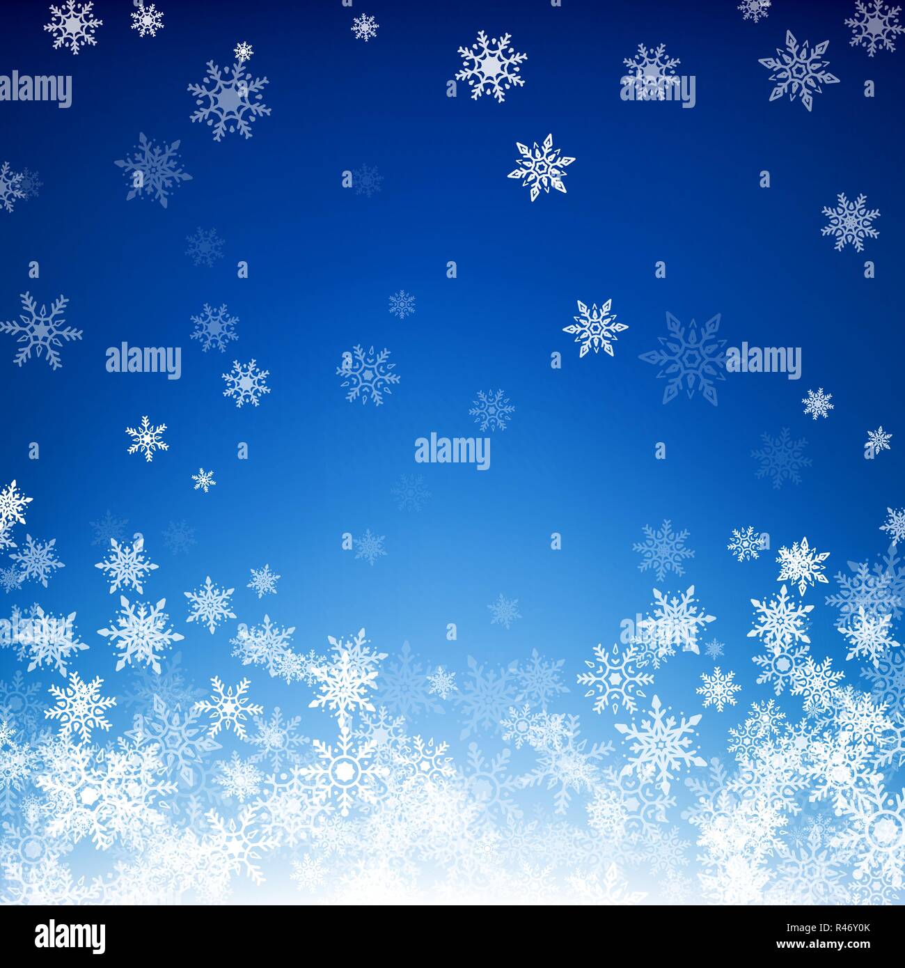 Blau Weihnachten Schneeflocken Hintergrund. Schneeflocken fallen weiß auf blauem Hintergrund. Vector Illustration Stock Vektor