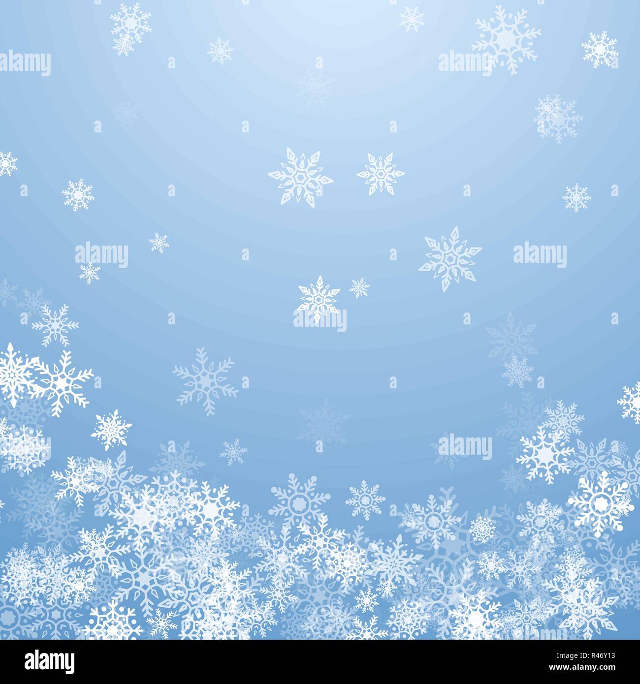 Schneeflocken fallen weiß auf blauem Hintergrund. Blau Weihnachten Schneeflocken Hintergrund. Vector Illustration Stock Vektor