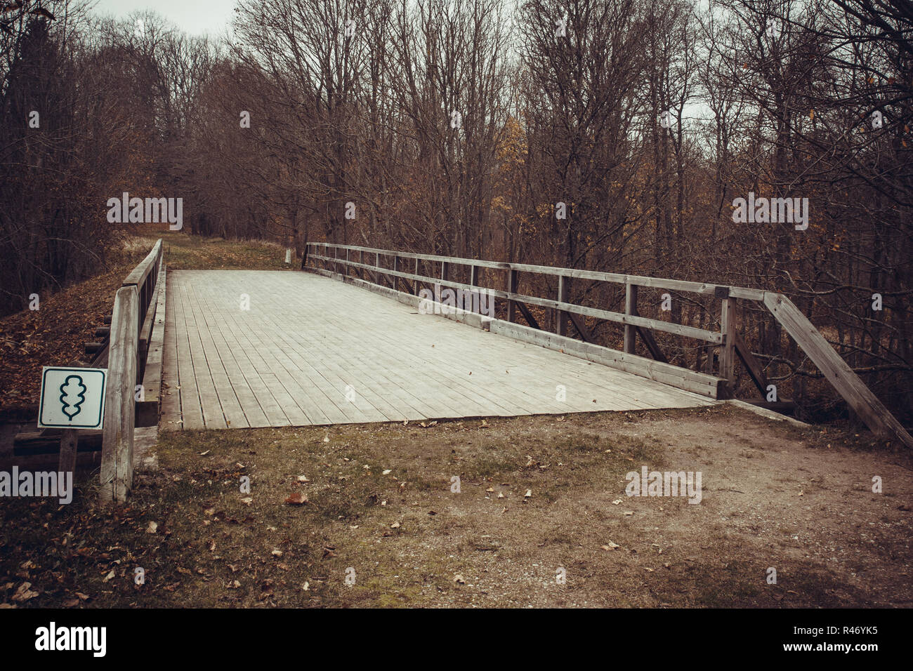 Hölzerne Hängebrücke Stockfoto