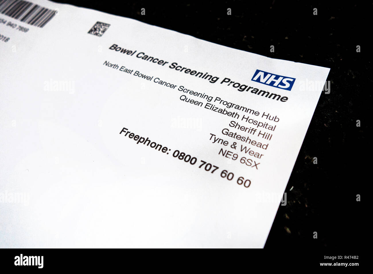 NHS Darmkrebs Programm Briefkopf Stockfoto