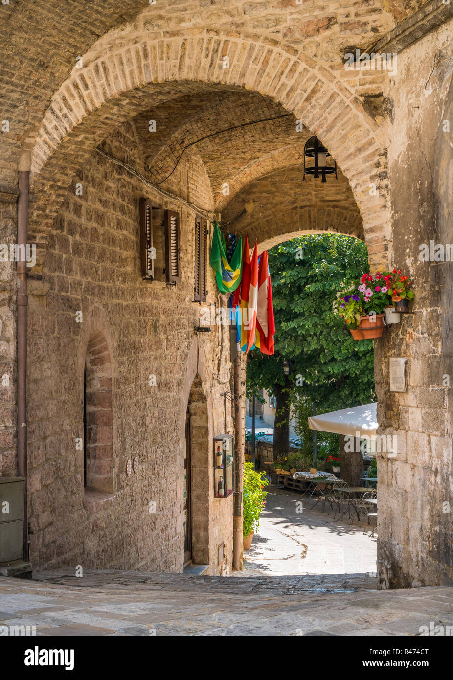 Ein malerischer Anblick in Assisi. Provinz Perugia, Umbrien, Italien. Stockfoto
