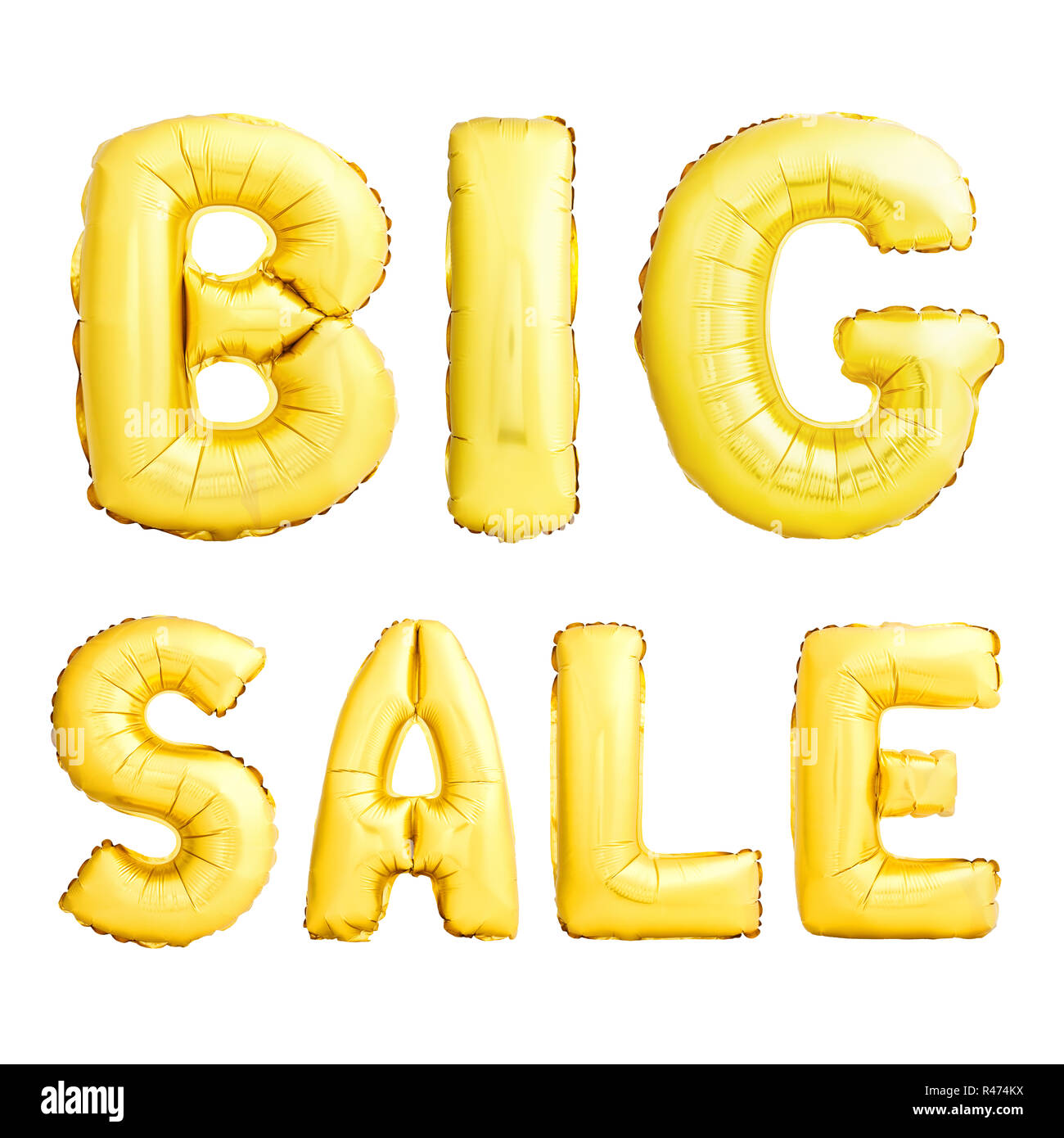 BIG VERKAUF golden Aufblasbare Ballone isoliert auf weißem Stockfoto