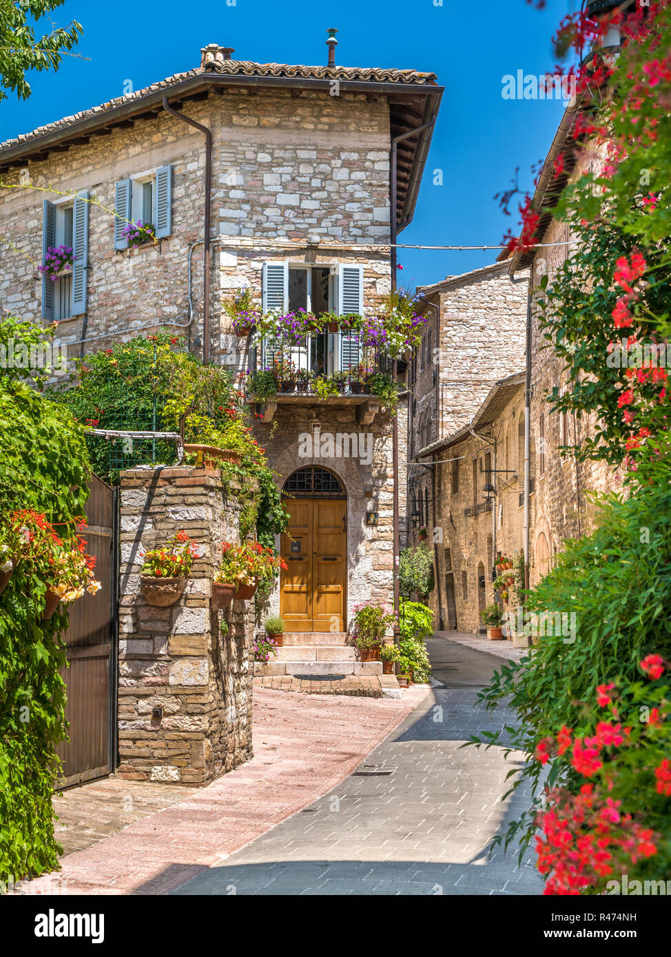 Ein malerischer Anblick in Assisi. Provinz Perugia, Umbrien, Italien. Stockfoto