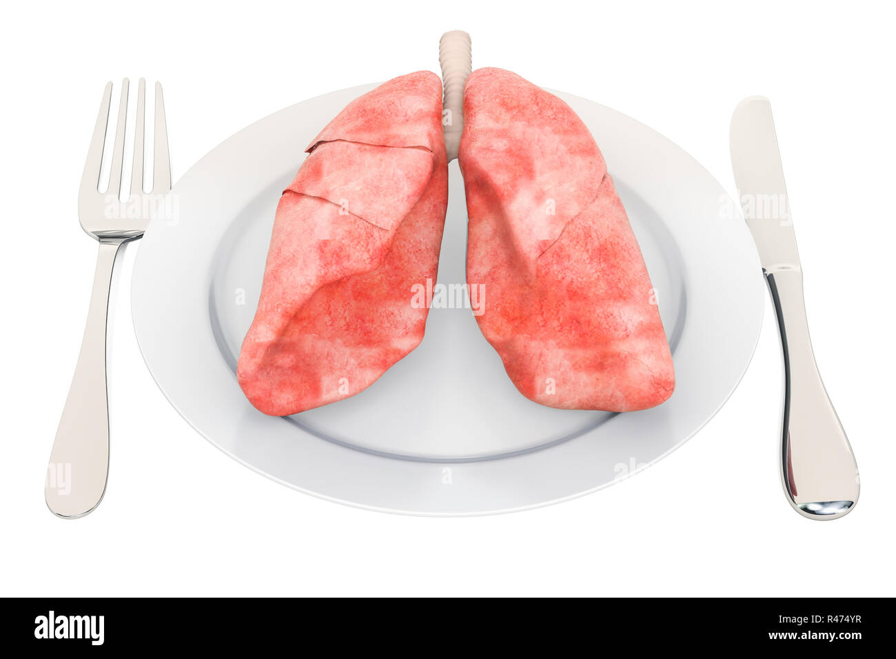 Ernährung für gesunde Lungen Konzept, 3D-Rendering auf weißem Hintergrund Stockfoto